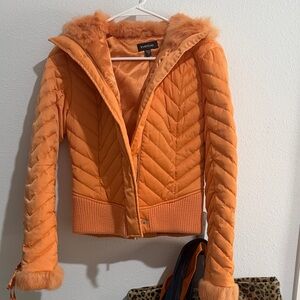 Bebe Women's Puffer Jacket with Faux Fur Y2K Vintage